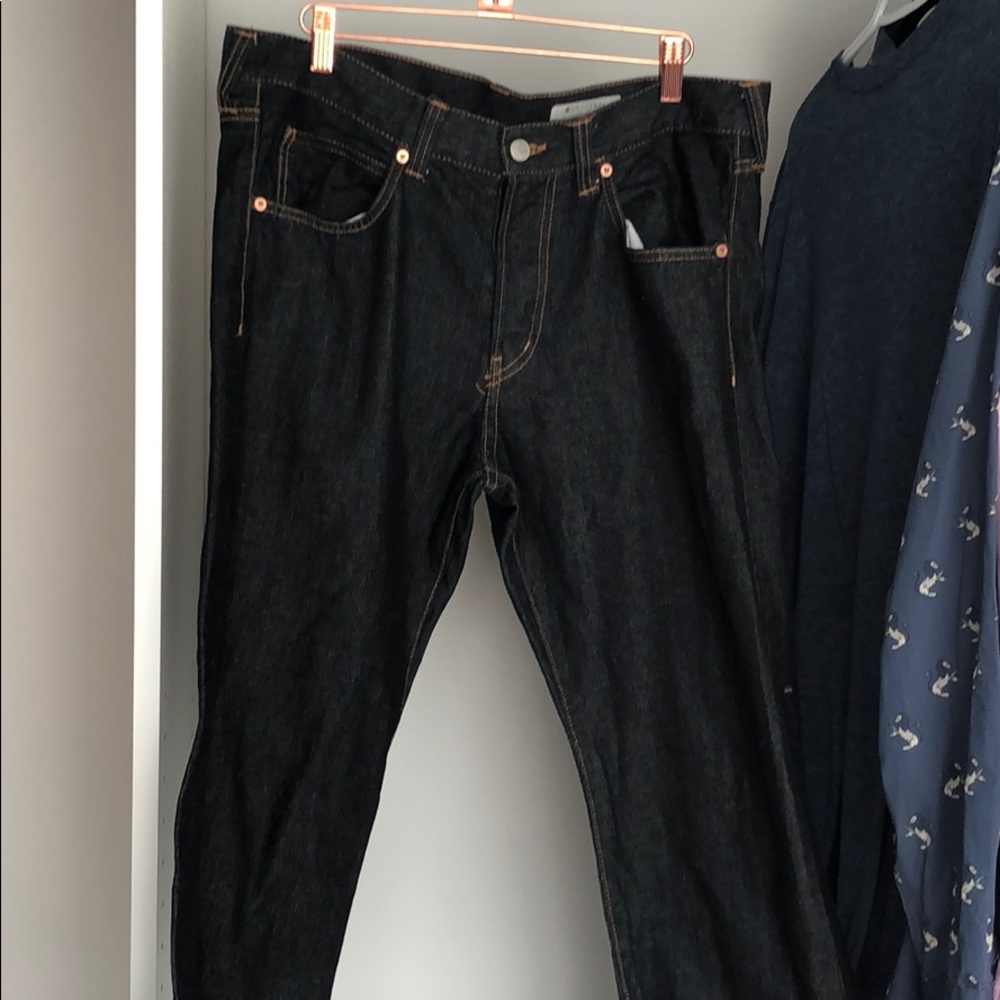 Black denim casual jeans gold stitching